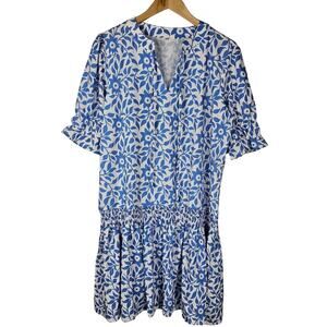 Blue white floral top elastic waist no brand polyester blend comfortable